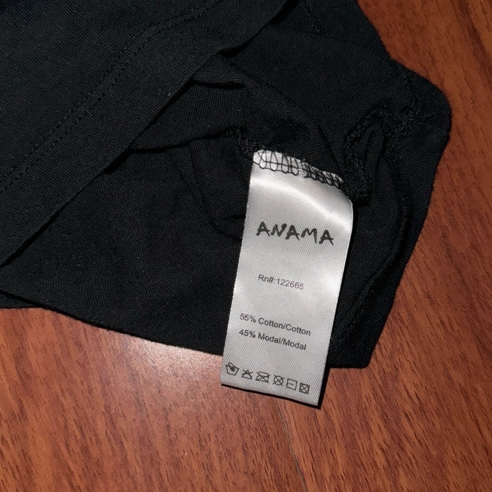 Anama black long sleeve tee shirt black graphic size L modal cotton blend - Picture 4 of 7